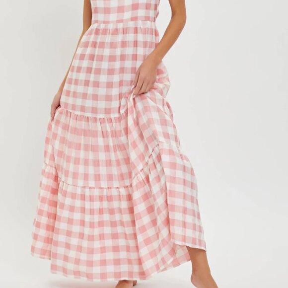 NWT Pink and White Gingham Maxi Dress - Picture 4 of 5